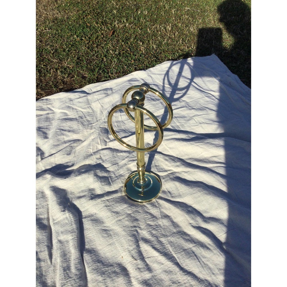 Vtg brass counter towel stand holder circle bathroom 12” gold farmhouse country - Picture 3 of 11